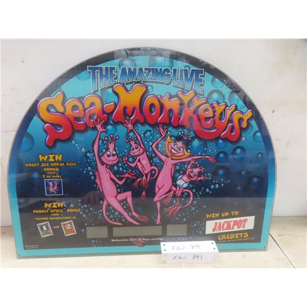 The Amazing Live Sea Monkeys Top Glass Panel for Slot Machine 15" x 19 1/2"