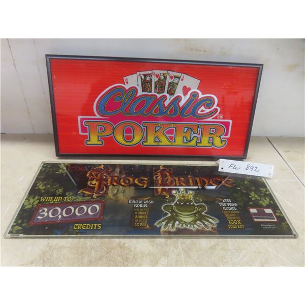 2 Glass Panels for Slot Machines: Classic Poker & Frog Prince 6 1/2" x 17 1/2"