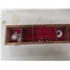 Image 2 : Homemade Wood Jewelry Case With Vintage Brooches, Necklaces, Watches & More 16" x 14 1/2" x 5 1/2"