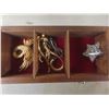 Image 5 : Homemade Wood Jewelry Case With Vintage Brooches, Necklaces, Watches & More 16" x 14 1/2" x 5 1/2"