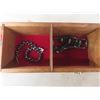 Image 6 : Homemade Wood Jewelry Case With Vintage Brooches, Necklaces, Watches & More 16" x 14 1/2" x 5 1/2"
