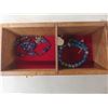 Image 7 : Homemade Wood Jewelry Case With Vintage Brooches, Necklaces, Watches & More 16" x 14 1/2" x 5 1/2"