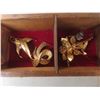 Image 8 : Homemade Wood Jewelry Case With Vintage Brooches, Necklaces, Watches & More 16" x 14 1/2" x 5 1/2"
