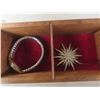 Image 9 : Homemade Wood Jewelry Case With Vintage Brooches, Necklaces, Watches & More 16" x 14 1/2" x 5 1/2"