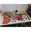 Image 1 : Automotive Lot: Vintage Hardware & Fuel Gauges, Side View Mirrors, Relay, Starter, Compass, Thermos