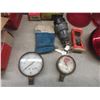 Image 2 : Automotive Lot: Vintage Hardware & Fuel Gauges, Side View Mirrors, Relay, Starter, Compass, Thermos