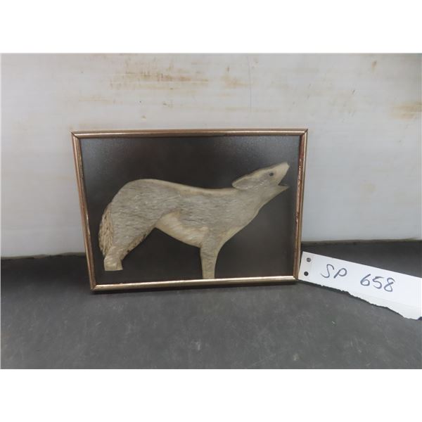 John Calvert The Pas Manitoba Framed Hand Carving, Howling Wolf, 5" x 7"