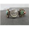 Image 2 : Vintage Native American Watch Band With Turquoise and Coral Stones, Signed LT