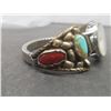 Image 3 : Vintage Native American Watch Band With Turquoise and Coral Stones, Signed LT