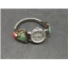Image 6 : Vintage Native American Watch Band With Turquoise and Coral Stones, Signed LT