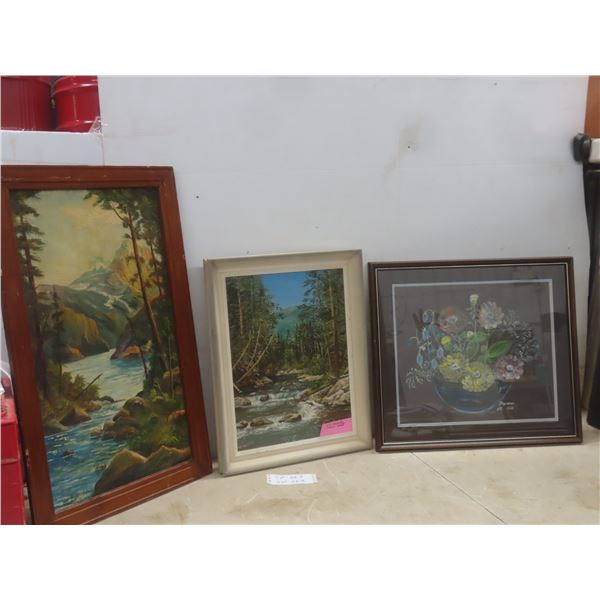 Three Vintage Pictures, Largest 27" x 17"