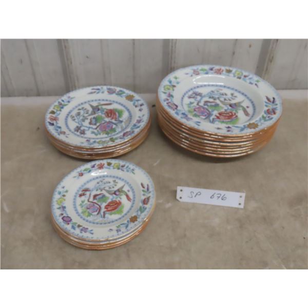 Nineteen Pieces Mason's Ironstone Flying Bird Dishes