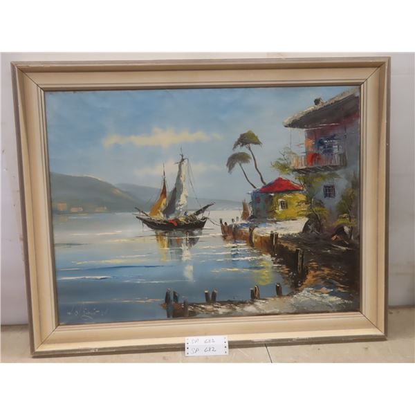 Oil on Canvas Seascape Signed Front and Back, 28" x 36"