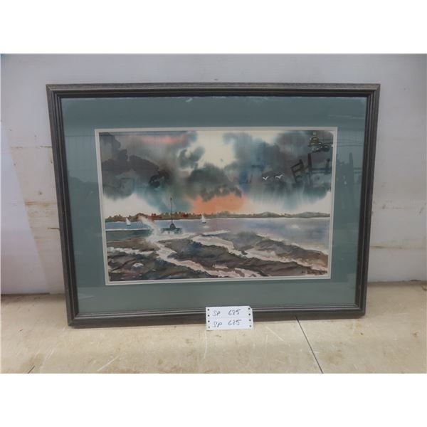 Framed and Signed Watercolour Seascape by Del Barkley, 21" x 28"