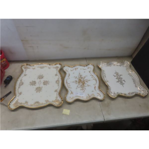 Three Large Serres Porcelain Signed Charles Percier Trays