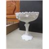 Image 14 : Victorian Opaline Glass Brass Egg 7", Hand-Blown Amber and Green Vaseline Jar, Two Candle Holders 9