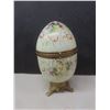 Image 2 : Victorian Opaline Glass Brass Egg 7", Hand-Blown Amber and Green Vaseline Jar, Two Candle Holders 9