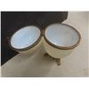 Image 3 : Victorian Opaline Glass Brass Egg 7", Hand-Blown Amber and Green Vaseline Jar, Two Candle Holders 9