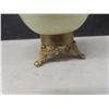Image 4 : Victorian Opaline Glass Brass Egg 7", Hand-Blown Amber and Green Vaseline Jar, Two Candle Holders 9