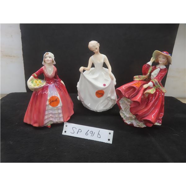 Three Royal Doulton Figurines: Janet 1932 6" Tall, Tracy 1982 7 1/2" Tall, and Top of the Hill 7"