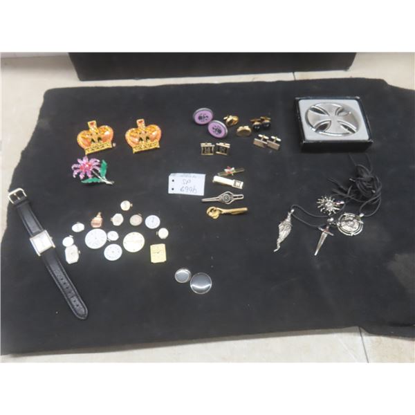 Vintage Cufflinks, Tie Clips, Rhinestone Bracelets, Watch Faces, and More