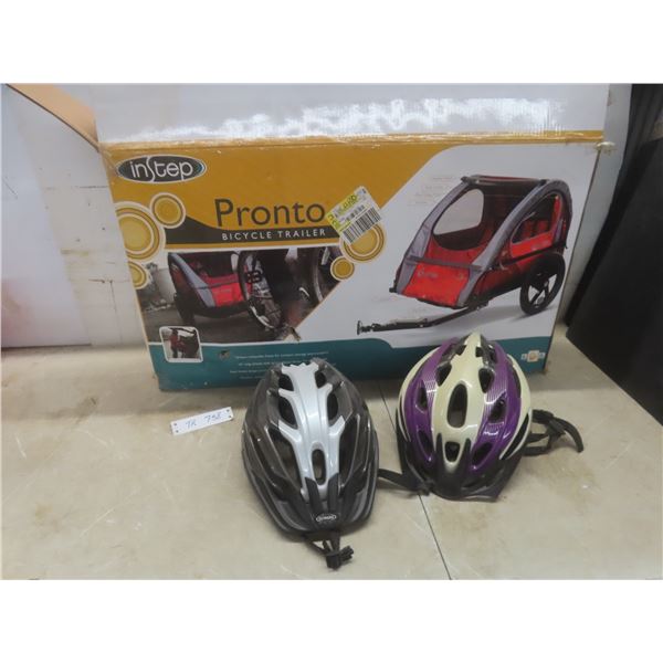 Pronto Bicycle Trailer And Two Helmets