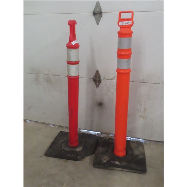 Two Traffic Delineator Posts With Rubber Bases for Traffic Control, 50" Tall