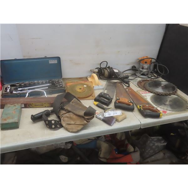 Router, Drywall Driver, Power Tools, Circular Saw Blades, 7" Dado Set, Sockets, Ratchet, and 1896 S
