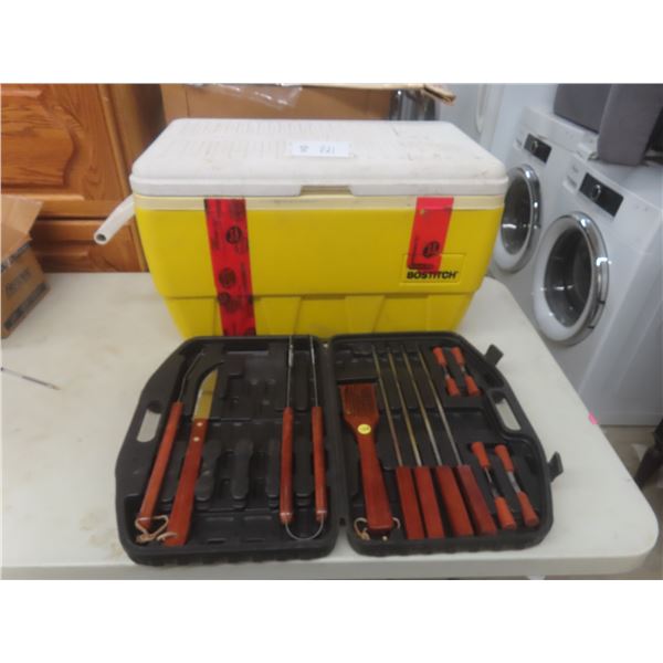 Bostitch Cooler and Fourteen-Piece BBQ Set