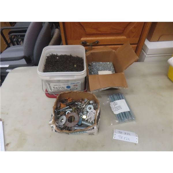 Drywall Screws ", Drill and Tap Screws, 1" Phillips Screws, Box With Bolts, Washers, and Nuts