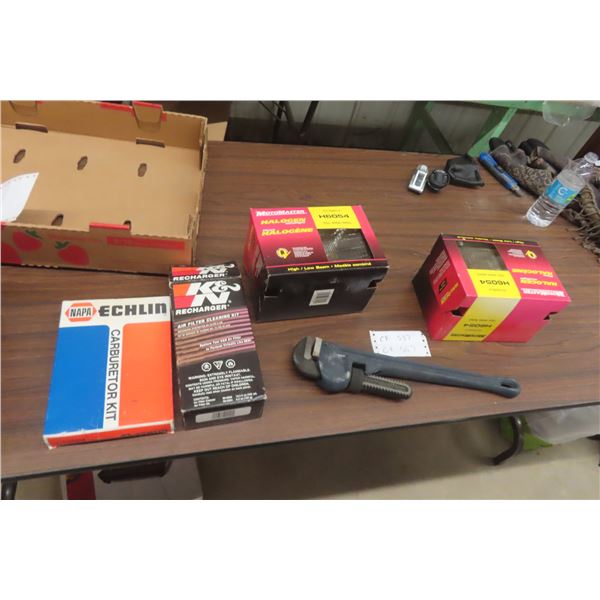 New Halogen Head Lights, Napa Carb Kit, Air Filter Cleaning Kit, Wrench