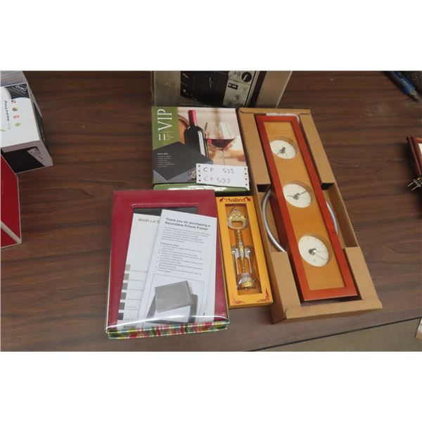 Wall Clock, Wine Opener, 11 PC Wine Kit, Picture Frame