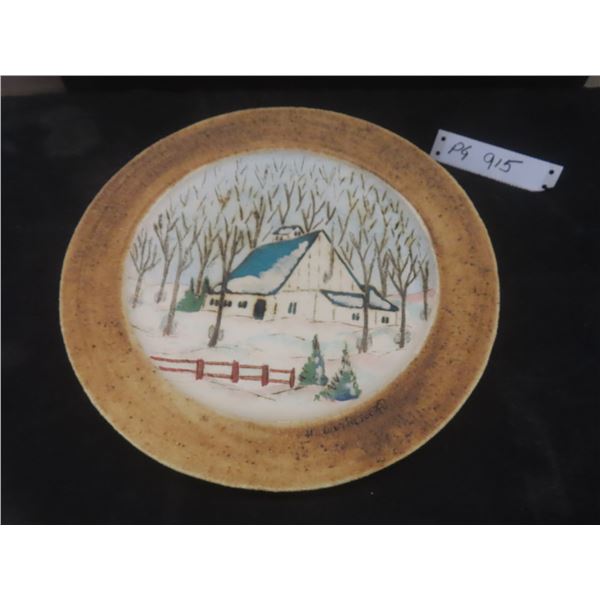 Vintage Canadian Studio Sgraffito Art Pottery Wall Plate 12 1/2" Diameter Signed Hubert Du Roscoat