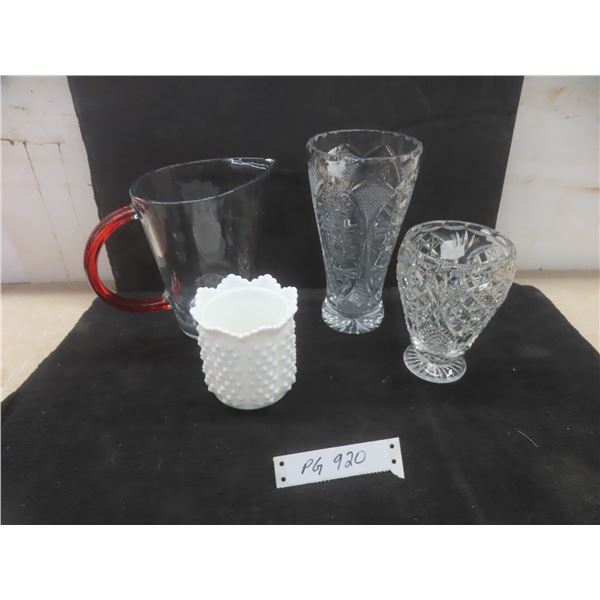 Lot of Four Glassware Jug Crystal Vases Fenton Hobnail