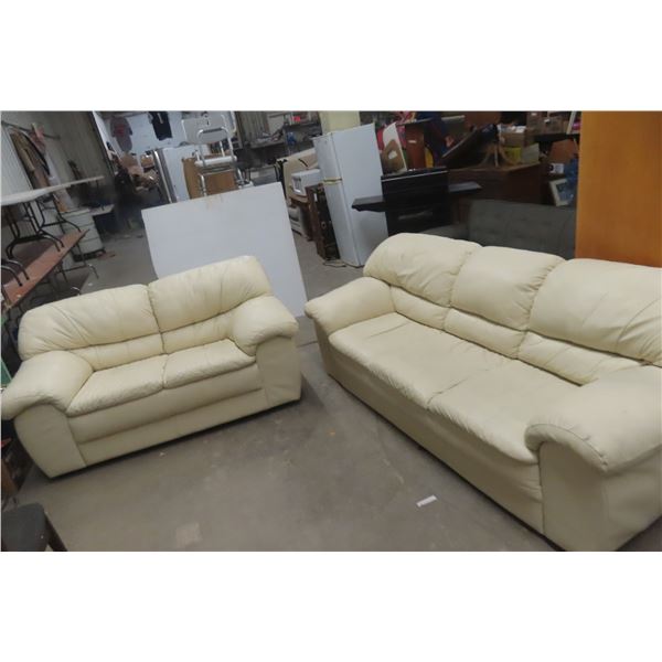 Leather or Leather-Style Couch, 82" Wide, and Love Seat, 62" Wide
