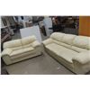Image 1 : Leather or Leather-Style Couch, 82" Wide, and Love Seat, 62" Wide