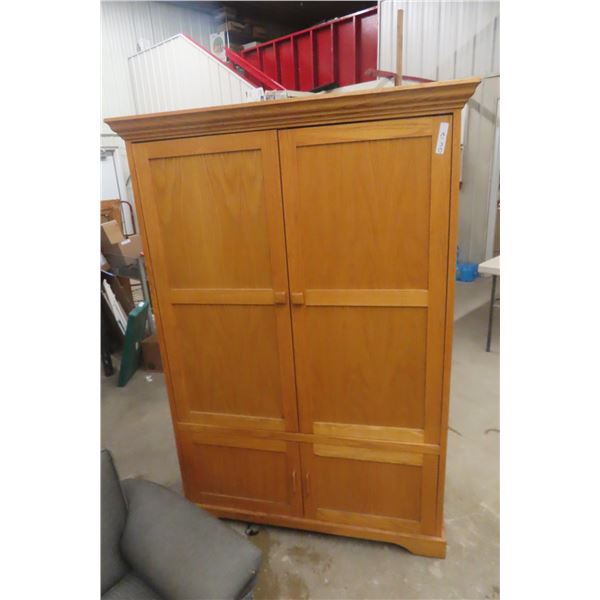 Oak Two-Door Cabinet With Shelving, 70" x 48" x 21"