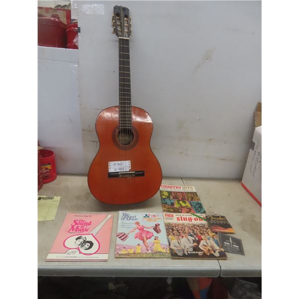 Hondo Acoustic Guitar With Four Music Books and New Strings
