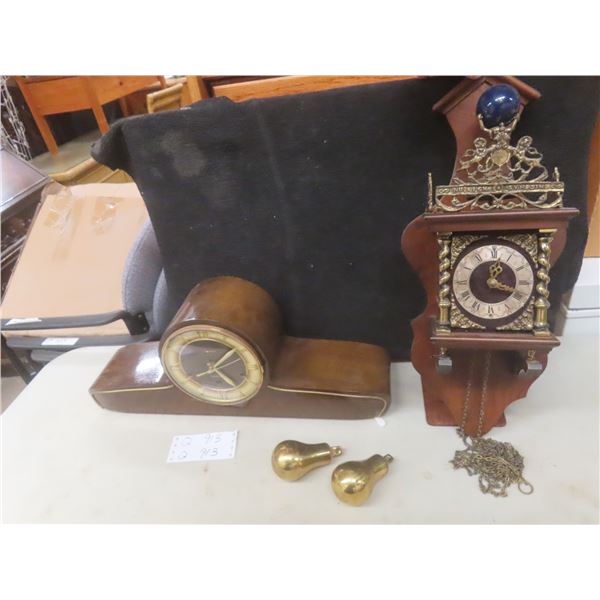 Dutch Zaanse Wall Clock With Atlas Holding Blue Globe and Mantel Clock