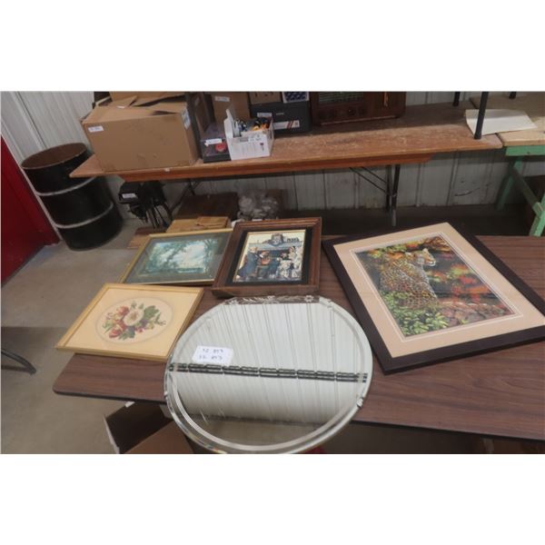 Mirror w/ Etching, Norman Rockwell Print and Needlepoint Print