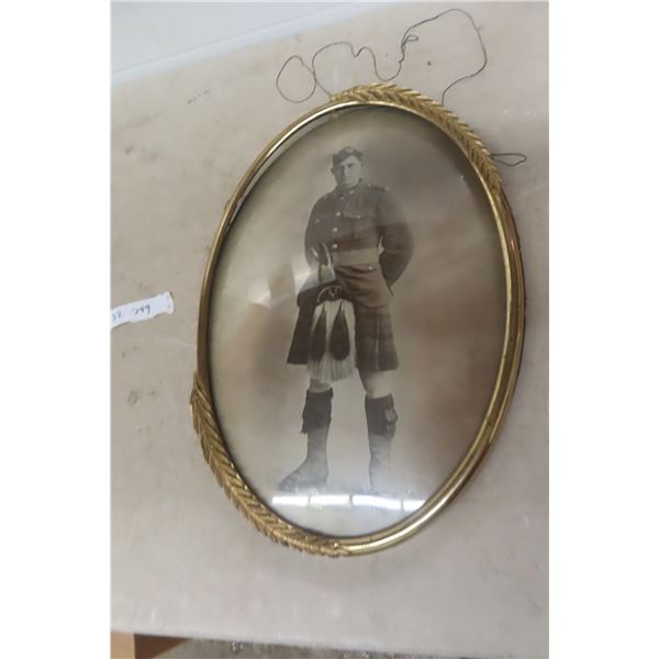 Military Picture, Man in Kilt, Frame and Convex Glass, 21" x 14"