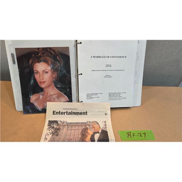 Marriage of Convenience Movie Script - Jane Seymour/James Browlin - Filmed in Wpg - Autographed!