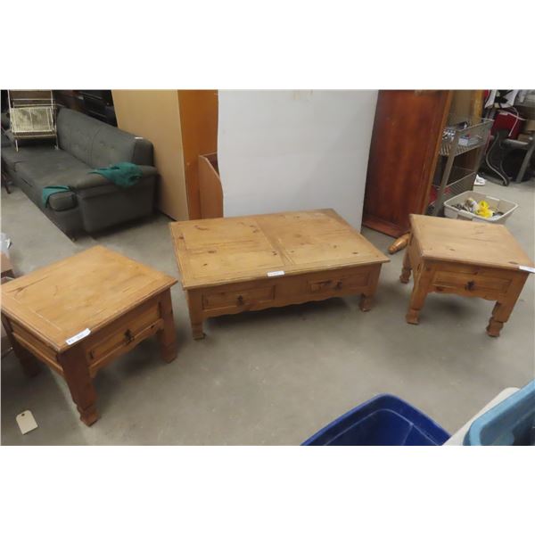 Coffee Table 16" x 47" x 31", 2 End Tables 20" x 23" x 23" - Rustic Style