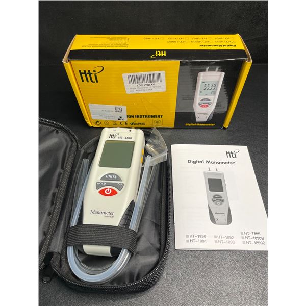 HT-1890 Digital Manometer - Dual Port Air Pressure Meter for HVAC Ventilation & Gas Systems - New