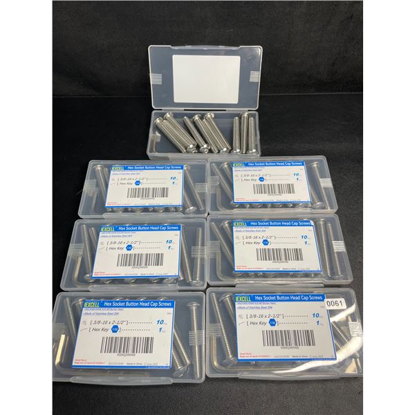 Lot of 7 10PC-Packs of Hex Socket Button Head Cap Screws (3/8-16 x 2-1/2") - New