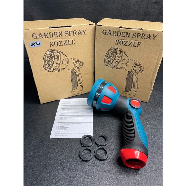 Lot of 2 Heavy-Duty Garden Hose Spray Nozzles - 10 Spray Patterns - New