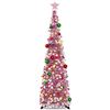 Image 1 : 5FT Tall Collapsible Pop-Up Artificial Christmas Tinsel Tree with Lights & Stand - Pink - New!