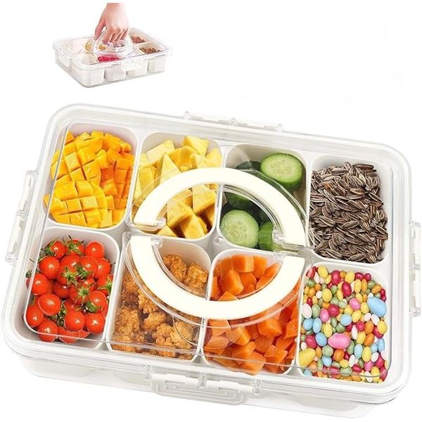 1 "Snackle Box" Divided Snack Tray with Lid & Handle - Portable Snack Platter - New