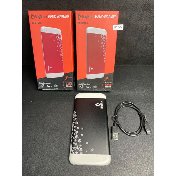 Lot of 2 BigBlue Electric Hand Warmers/Portable Powerbanks (6,000mAh) w/ Emergency Light - New