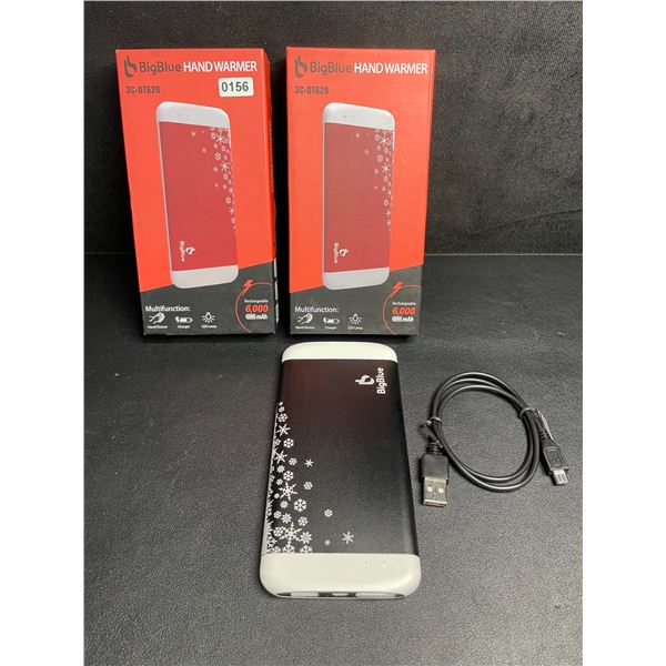 Lot of 2 BigBlue Electric Hand Warmers/Portable Powerbanks (6,000mAh) w/ Emergency Light - New